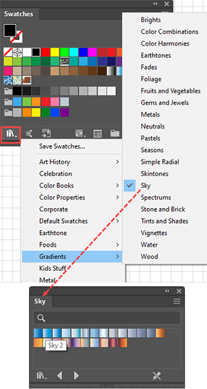 Illustration of How to Open the Gradient Libraries from the Swatches Panel