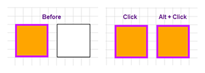 Illustration of how to use the Eyedropper's <strong>Click the Source</strong> and <strong>Alt + Click> the Destination</strong> Method of Transfering Attributes