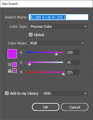 Screen shot of the New-swatch Dialog Box