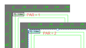 Screen shot of Comparison 2 Video Rulers with Pixel Aspect Ratios set to 1 and 2