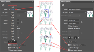 Illustration of How to use the Pattern Option Dialog fields that modify the Pattern Preview