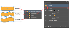 Example comparing using the Twirl tool versus applying the Twist Effect