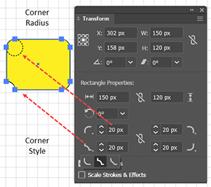 Illustration of How to Use the Transformation Panel to Change a Corner's Style or Radius