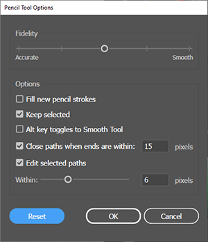 Pencil Tool Options Dialog - Showing Default Settings.